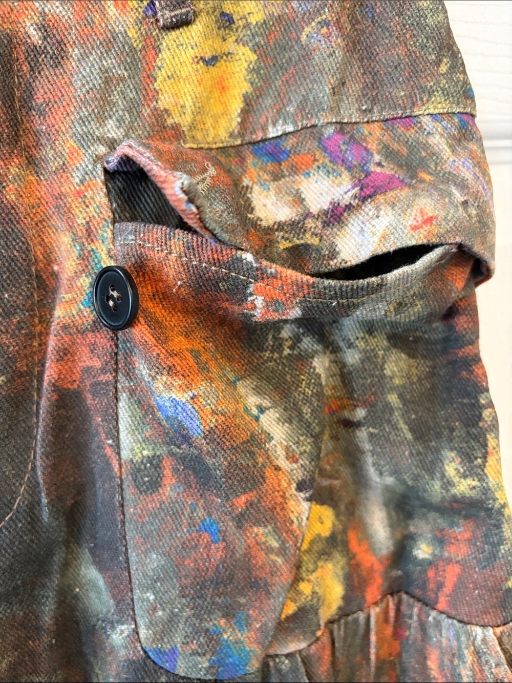 RESTOCKED DAVI & DANI Olive Orange Paint-Splatter Denim Balloon Bottom Pant - Picture 9 of 11